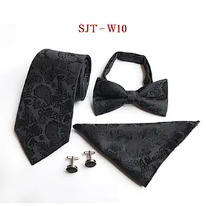 Custom Bow Tie Necktie Set Gift Box Paisley Mens Neck Tie Set Fashion Tie Pocket Square And Cufflink Set