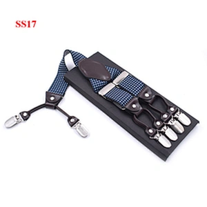 Wholesale 3.5cm width elastic adjustable Printing 6 Clip Y Shape  Suspenders For Men Trousers