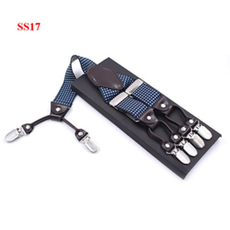 Wholesale 3.5cm width elastic adjustable Printing 6 Clip Y Shape  Suspenders For Men Trousers