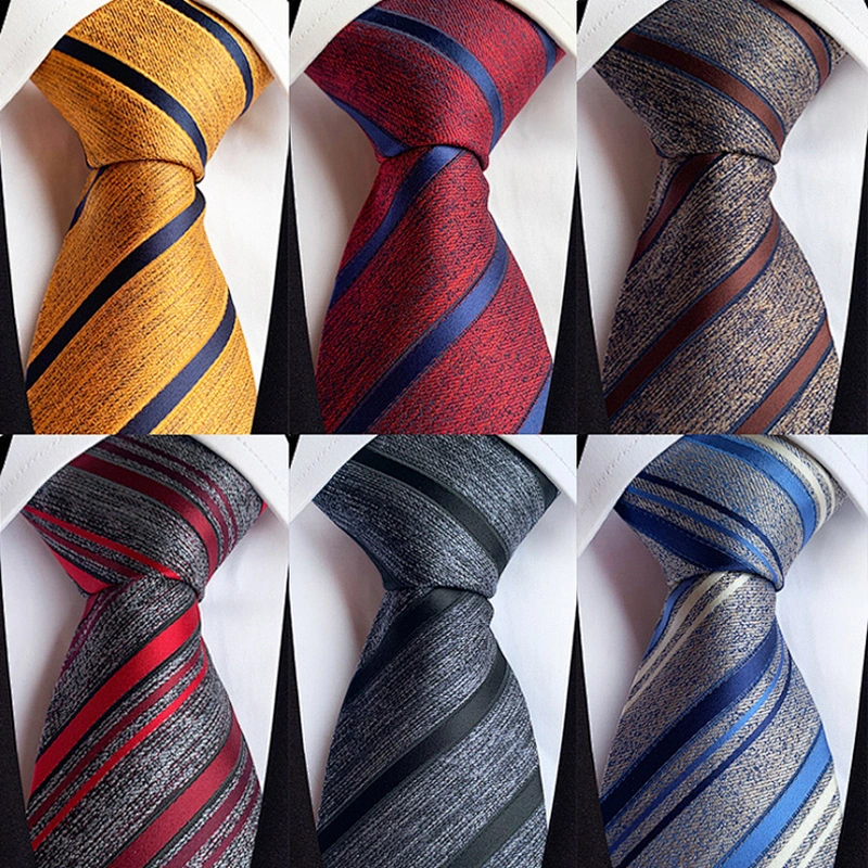 Classic Striped Neck Ties For Men Luxury Jacquard Corbatas Hombres Polyester Woven Necktie Set Gift Box Custom Logo