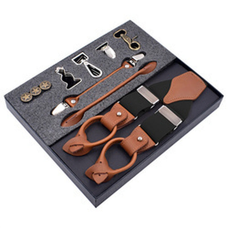 Latest Business Men Suspenders Luxury Multi-Function Suit 8 Kinds Of Clips Suspenders DIY Leather Suspender For Men Gift