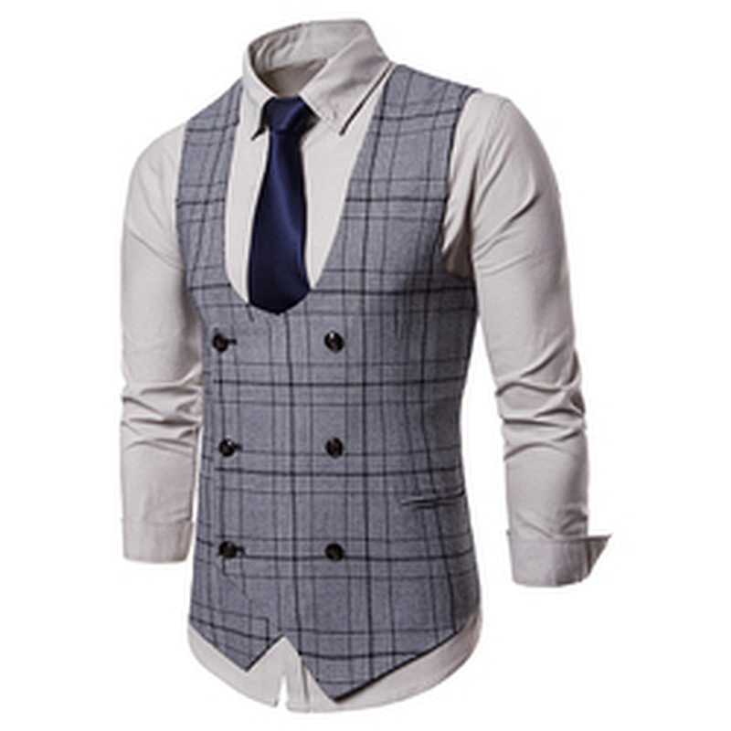 Casual Striped Chalecos Hombre Custom Suit Vest Men Double Breasted Formal Cotton Men Vest Waistcoat