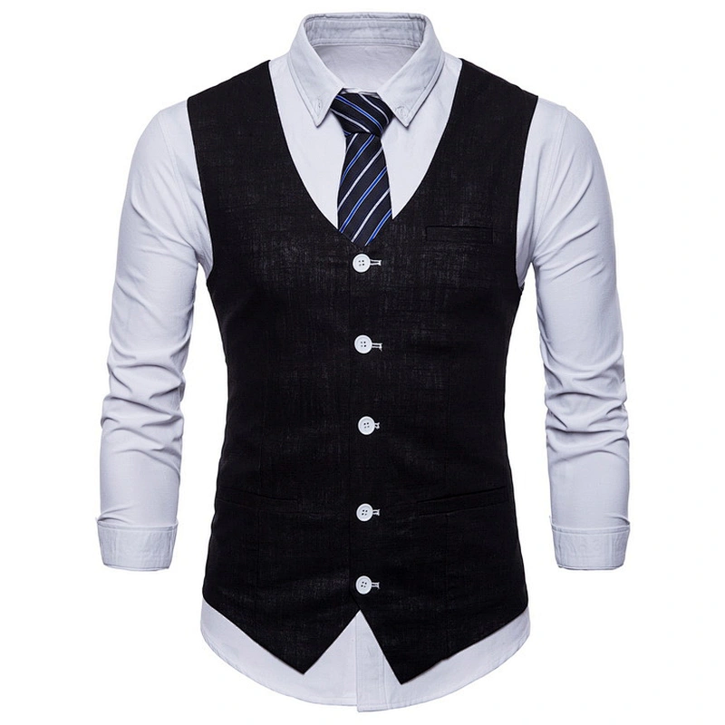 Single Breasted Suit Vest Men Formal Solid Chalecos Hombre Casual Flax Men Vest Waistcoat