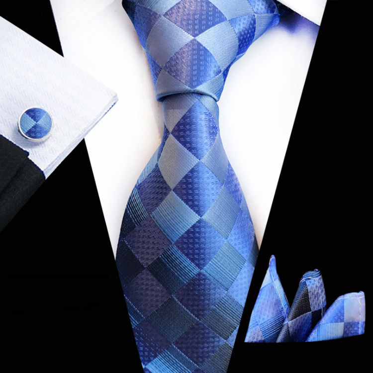 Wholesale Neckties with Pocket Squares Luxury Tie and Cufflinks Set Striped Men Ties and Hanky Set Ensemble Cravate