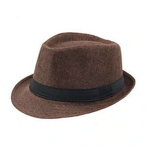New Fashion Spring Summer Unisex Solid Color Linen Jazz Cap Fedora Hat For Decorate Beach Tourism