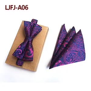 Paisley Mens Bow Ties and Hanky Sets Fashion Red Men Bow Tie Sets Handkerchief Set Custom Pocket Squares for Men