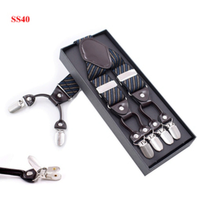 High Quality 3.5cm width elastic adjustable Jacquard Woven 6 Clip Y Shape Wedding Suspenders For Men Trousers