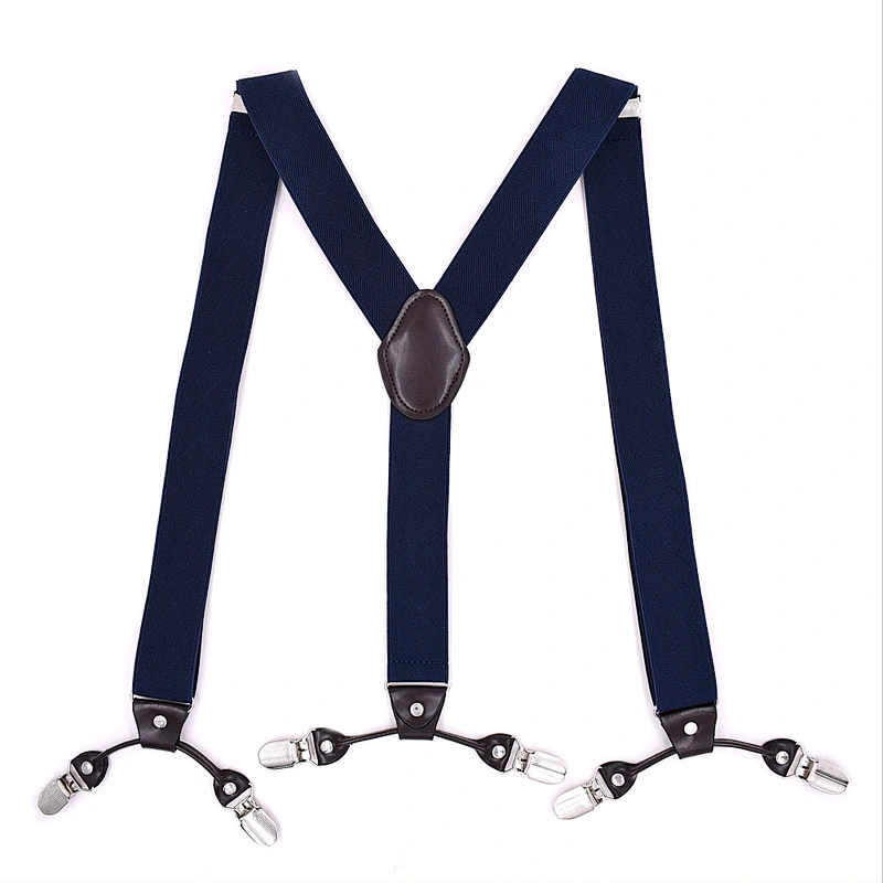Customized Fashion High Quality 3.5cm width elastic adjustable Jacquard Woven 6 Clip Y Shape Suspenders For Men Trousers