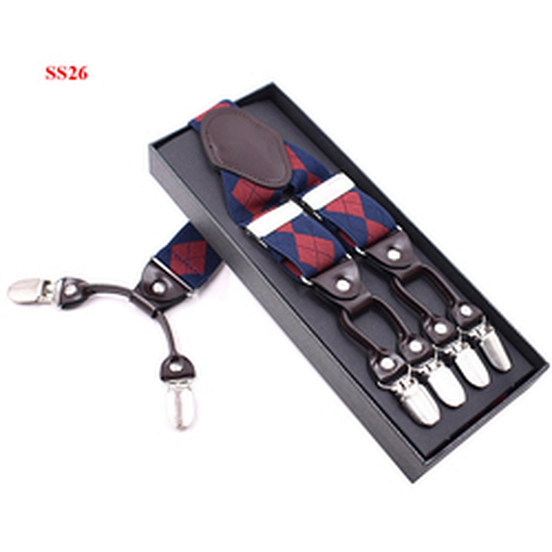 Customized Fashion High Quality 3.5cm width elastic adjustable Jacquard Woven 6 Clip Y Shape Suspenders For Men Trousers