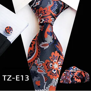 Floral Necktie Set Gift Box Custom Luxury Tie Pocket Square And Cufflink Set Jacquard Woven Mens Neck Tie Set Box