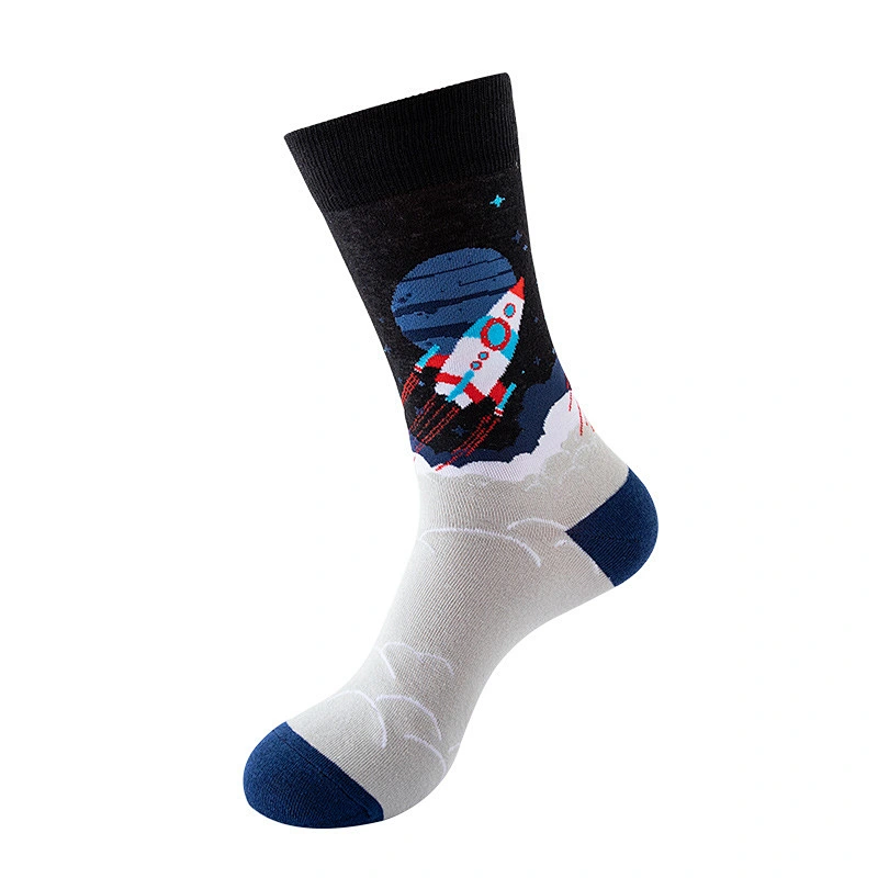 new trend medium tube socks women cartoon space man funny socks men European and American personality fashion cotton socks