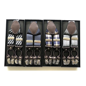 Customized Fashion High Quality 3.5cm width elastic adjustable Jacquard Woven 6 Clip Y Shape Suspenders For Men Trousers