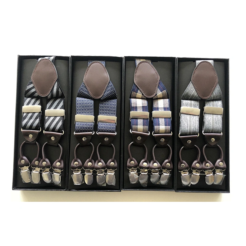 Customized Fashion High Quality 3.5cm width elastic adjustable Jacquard Woven 6 Clip Y Shape Suspenders For Men Trousers