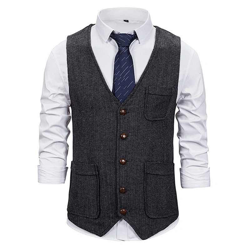 Custom Suit Vest Men Cotton Casual Gray Chalecos Hombre Formal Men Vest Waistcoat Single Breasted