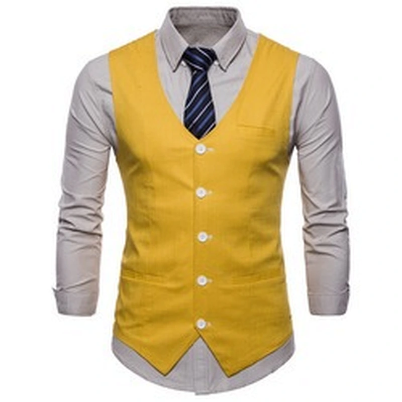 Single Breasted Suit Vest Men Formal Solid Chalecos Hombre Casual Flax Men Vest Waistcoat