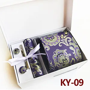 Floral Tie Clip Pocket Square and Cufflink Set Gift Box Fashion Neckties With Pocket Squares Custom Men Ties and Hanky Set