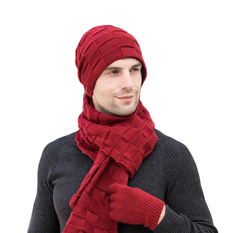2021 Men Women Winter Beanie Hat Touchscreen Gloves Neck Warmer Hat Scarf And Glove Set