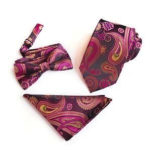 Fashion Neckties with Pocket Square Casual Dot Men Ties and Hanky Set Party Men Bow Tie Set Handkerchief Set