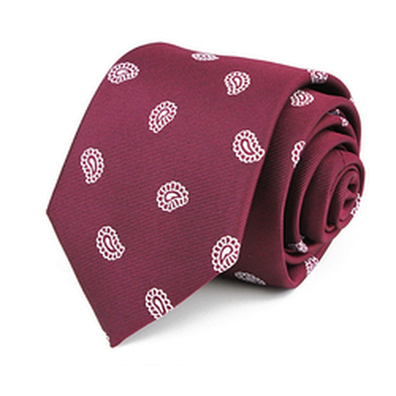 Custom Necktie Set Fashionable Gravata Masculina Jacquard Woven Wine Red Plain Polyester Ties