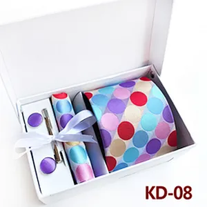 Custom Men Ties and Hanky Set Fashion Dot Neckties with Pocket Squares Tie Clip Pocket Square and Cufflink Set Gift Box
