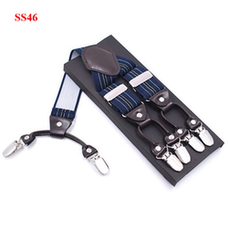 High Quality 3.5cm width elastic adjustable Jacquard Woven 6 Clip Y Shape Wedding Suspenders For Men Trousers