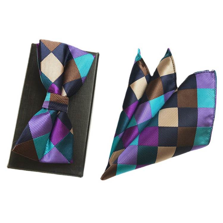 Custom Pocket Squares for Men Casual Mens Bow Ties and Hanky Sets Grid Men Bow Tie Sets Handkerchief Set