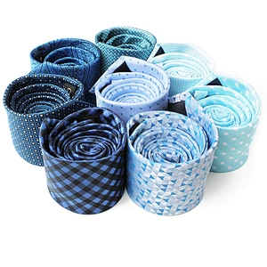 Fresh stylish polyester ties custom Navy blue gravatas slim Silk Jacquard woven grid men neckties set