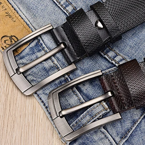 Leather belt men's vintage leather belt mesh embossed needle buckle casual pants belt