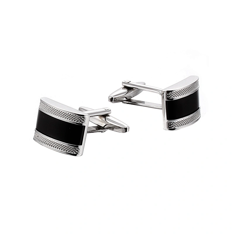 New round black concave cufflinks