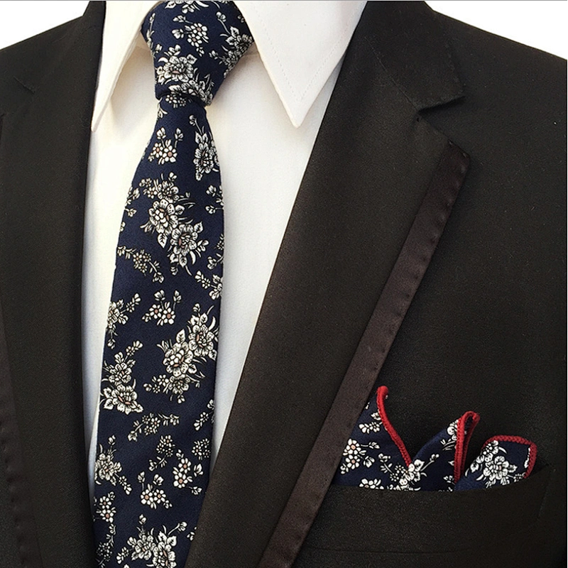 Casual Neckties with Pocket Squares Floral Men Ties and Hanky Set Classic Neck Ties For Men