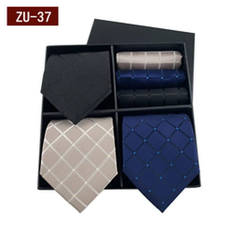 2021 Regular Men Ties and Hanky Set Custom Men Necktie Set Gift Box Luxury Mens Ties and Pocket Square Set