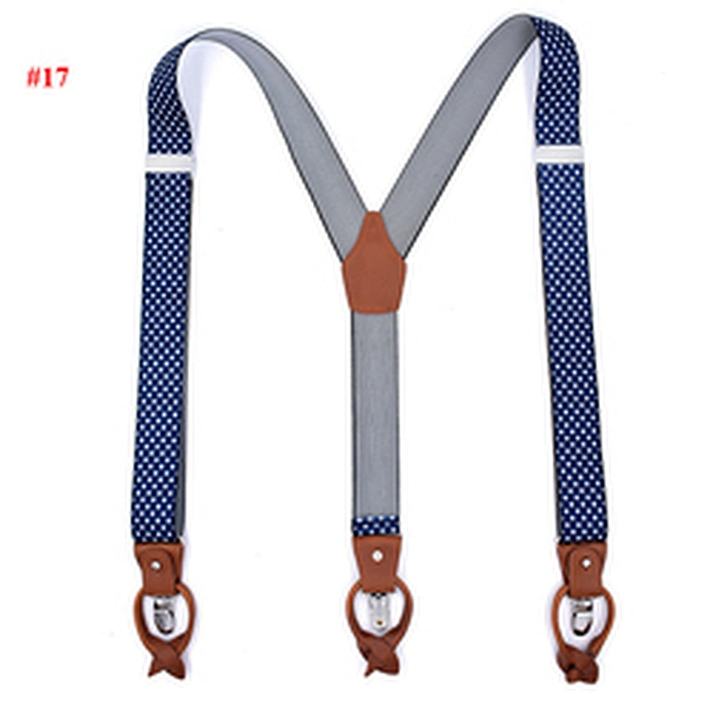 latest 3.5cm width elastic 6 button men's strap clip Dual-use Brown Leather Adjustable suspenders for dress trousers