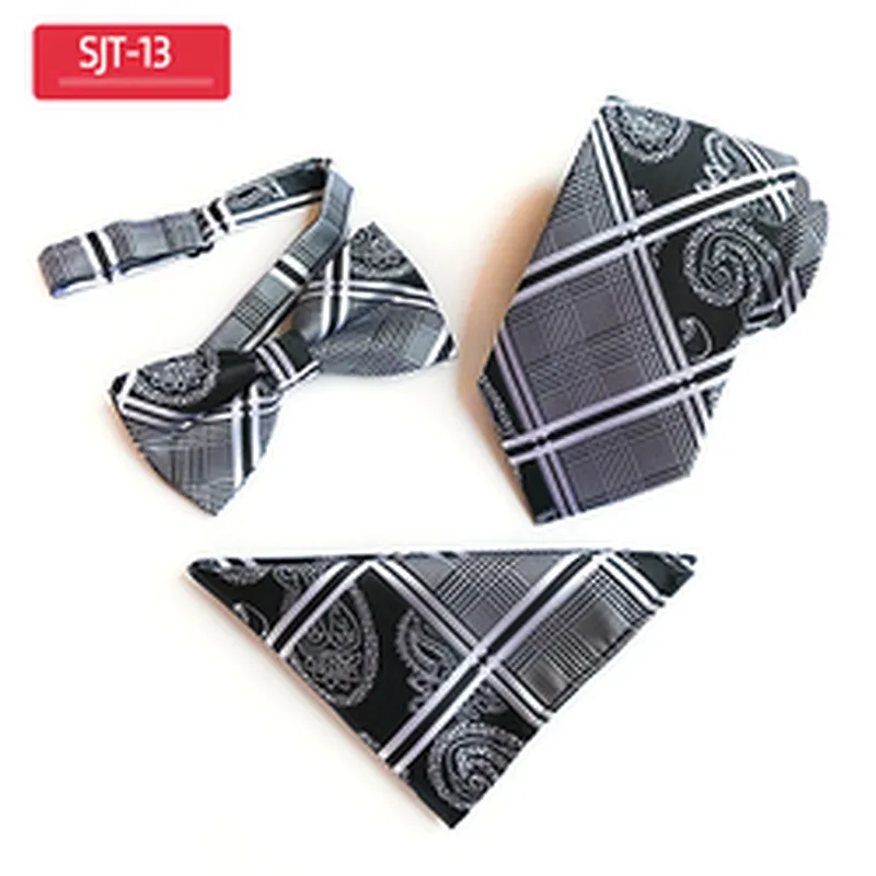 Fashion Neckties with Pocket Square Casual Dot Men Ties and Hanky Set Party Men Bow Tie Set Handkerchief Set