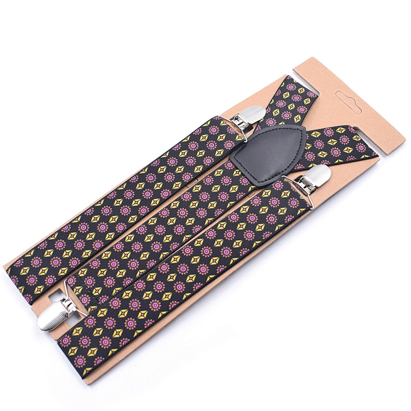 Custom High Quality Fashion Mens Geometry Printing Pattern Paisley Printing Elastic Boys Suspenders