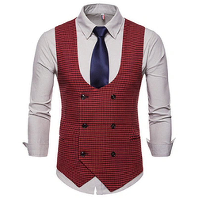 Cotton Chalecos Hombre Casual Double Breasted Men Vest Waistcoat Formal Plaid Suit Vest Men