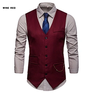 Casual Men Vest Waistcoat Formal Single Breasted Suit Vest Men Solid Cotton Chalecos Para Hombre With Chains