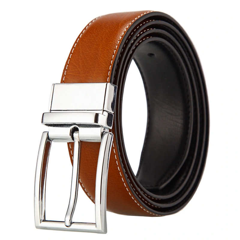 Men's leather belt wholesale rotary pin buckle belt men's leisure versatile double-sided leather belt