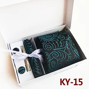 Custom Neckties With Pocket Squares Fashion Men Ties and Hanky Set Paisley Tie Clip Pocket Square and Cufflink Set Gift Box