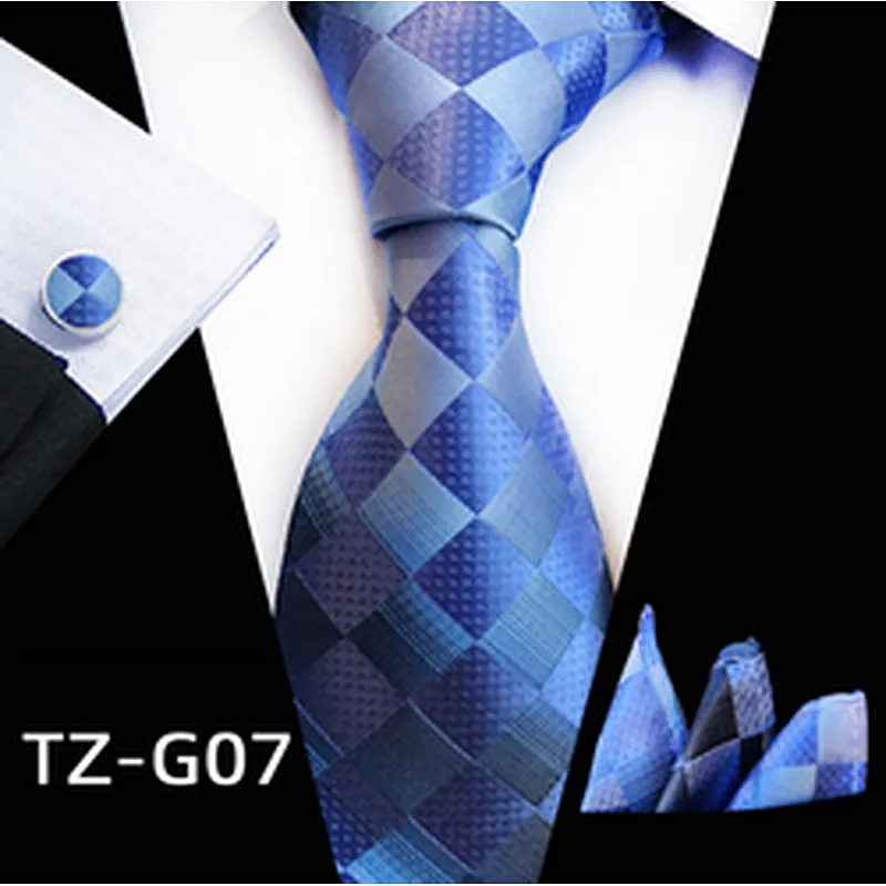 Wholesale Men Ties and Hanky Set Luxury Tie and Cufflinks Set Striped Neckties with Pocket Squares Ensemble Cravate