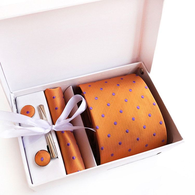 Custom Men Ties and Hanky Set Fashion Dot Neckties with Pocket Squares Tie Clip Pocket Square and Cufflink Set Gift Box