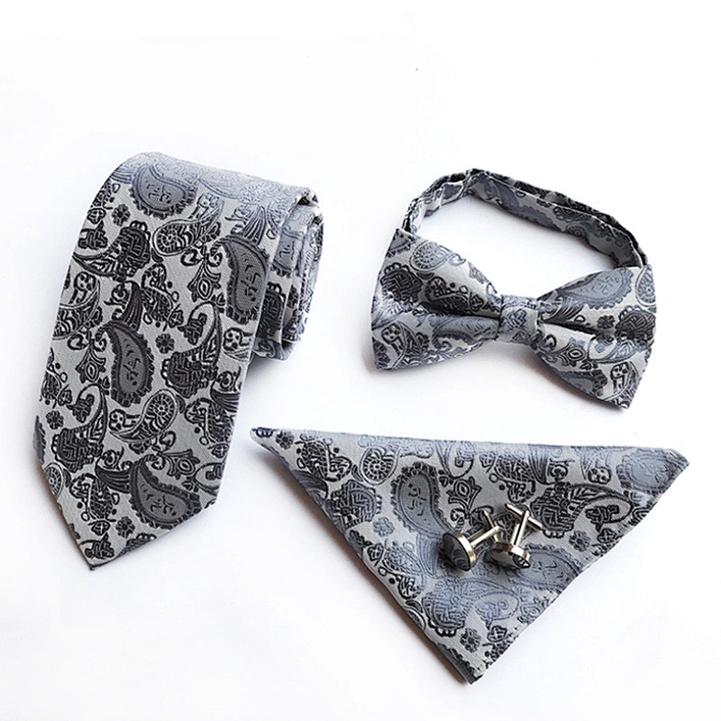 Custom Tie Pocket Square And Cufflink Set Fashion Mens Neck Tie Set Casual Paisley Bow Tie Necktie Set Gift Box