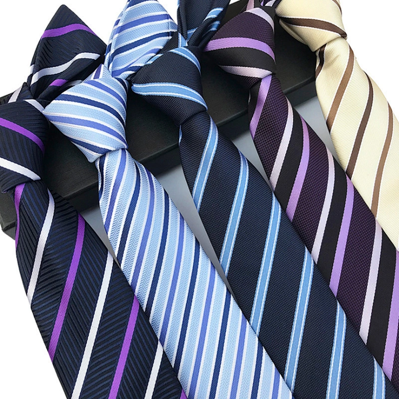 Fashion Striped Neck Ties For Men Casual Necktie Set Gift Box Custom Logo Polyester Woven Corbatas Hombres