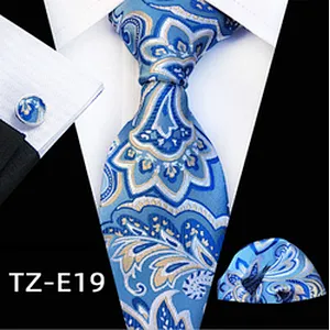 Luxury Necktie Set Gift Box Custom Floral Tie Pocket Square And Cufflink Set Polyester Wovenl Mens Neck Tie Set Box