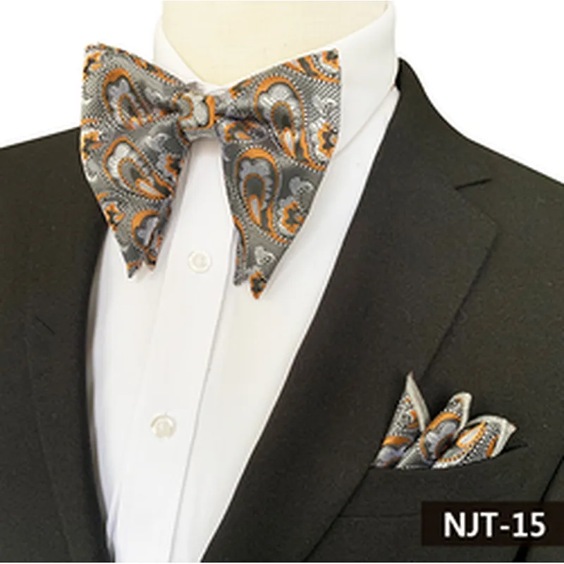 Classic Men Bow Tie Sets Handkerchief Set Custom Pocket Squares for Men Paisley Mens Bow Ties and Hanky Sets
