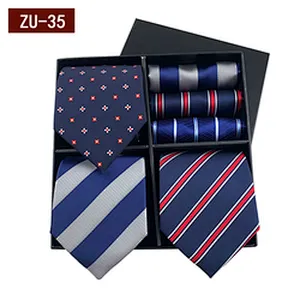 2021 Regular Men Ties and Hanky Set Custom Men Necktie Set Gift Box Luxury Mens Ties and Pocket Square Set
