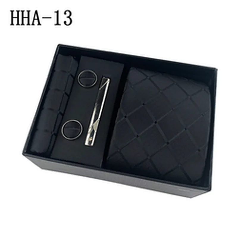 Fashion Neckties With Pocket Squares Custom Men Ties and Hanky Set Solid Tie Clip Pocket Square and Cufflink Set Gift Box