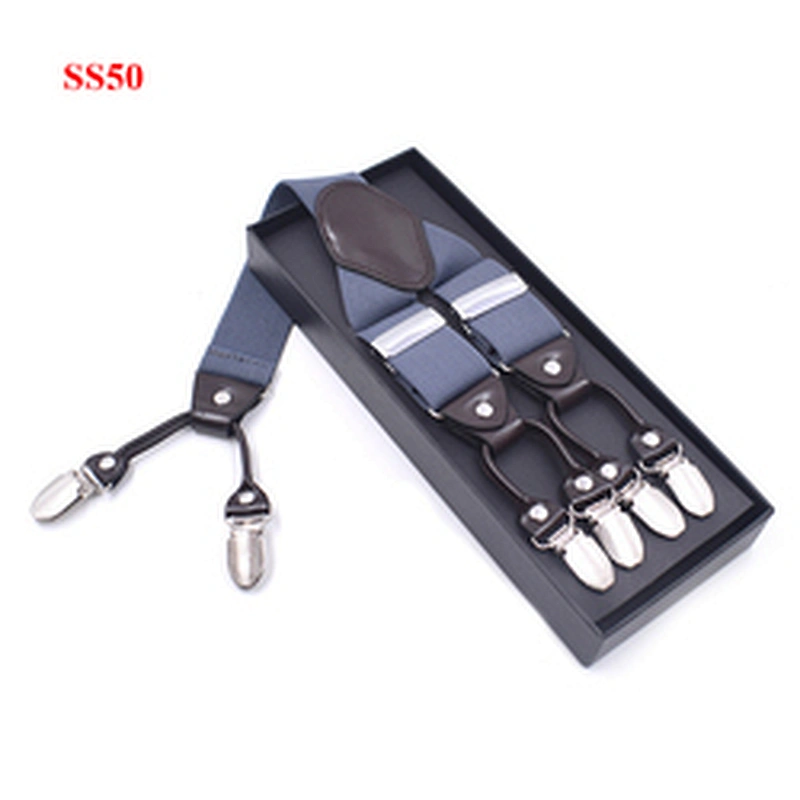 Wholesale 3.5cm width elastic adjustable Jacquard Woven 6 Clip Y Shape solid color Suspenders For Men Trousers