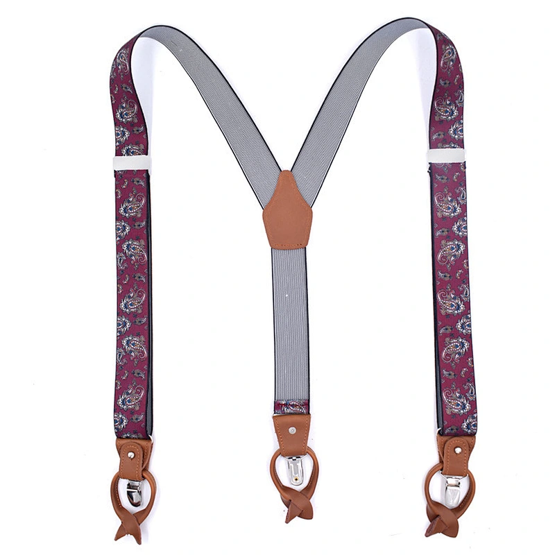 latest 3.5cm width elastic 6 button men's strap clip Dual-use Brown Leather Adjustable suspenders for dress trousers