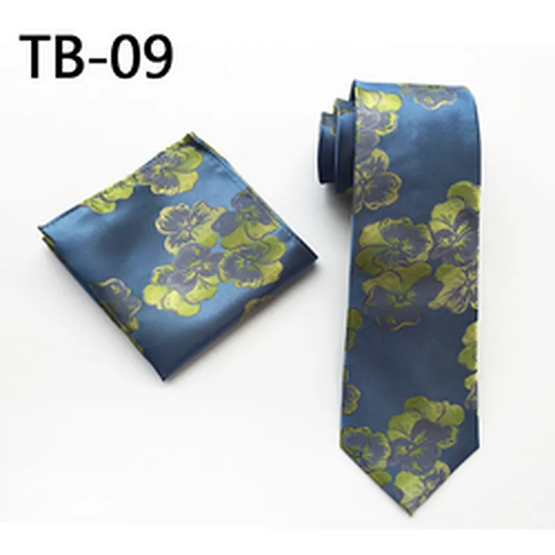 Wholesale Men Ties and Hanky Set Fashion Floral Neckties with Pocket Square Grid Ensemble Cravate Mouchoirs