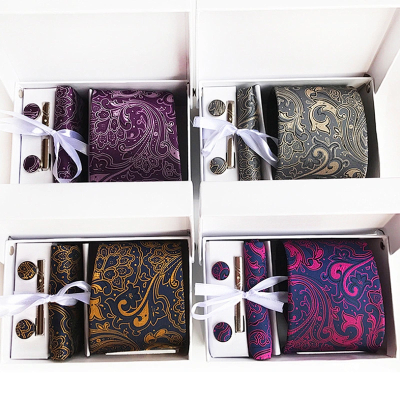 Paisley Neckties With Pocket Squares Custom Men Ties and Hanky Set Casual Tie Clip Pocket Square and Cufflink Set Gift Box